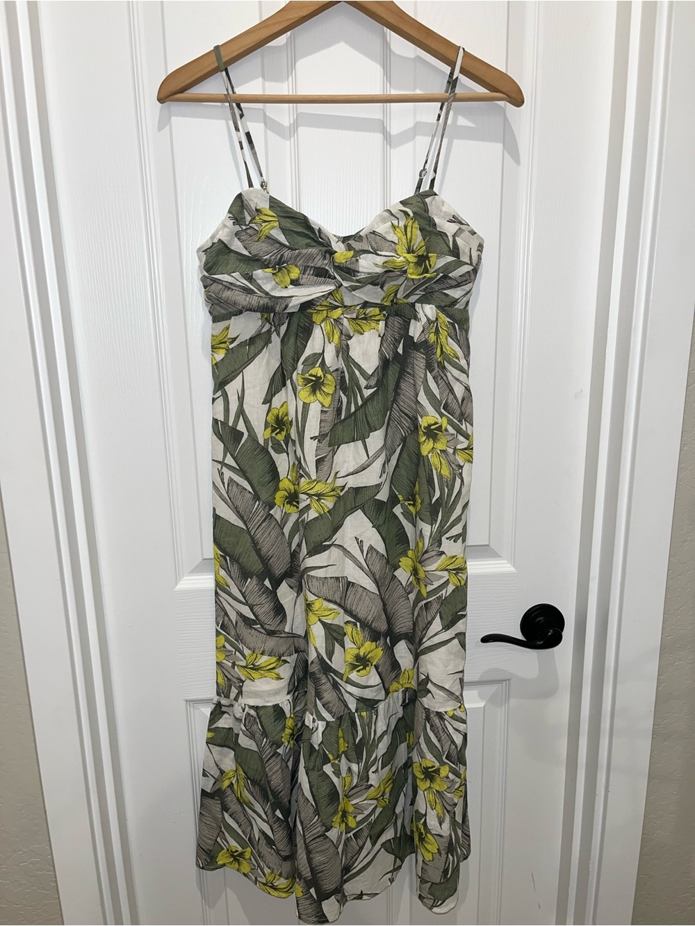 Banana Republic Green & Yellow Leaf-Print Midi Dress